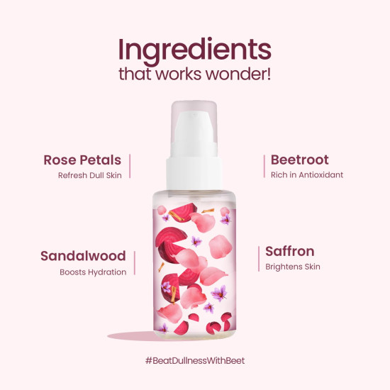 Mother Sparsh Rose & Beetroot Face Oil for Dull, Dry & Uneven skin | Light Weight & Non Sticky | Absorbs Quickly | Contains Plant Based Natural Additives | 50ml