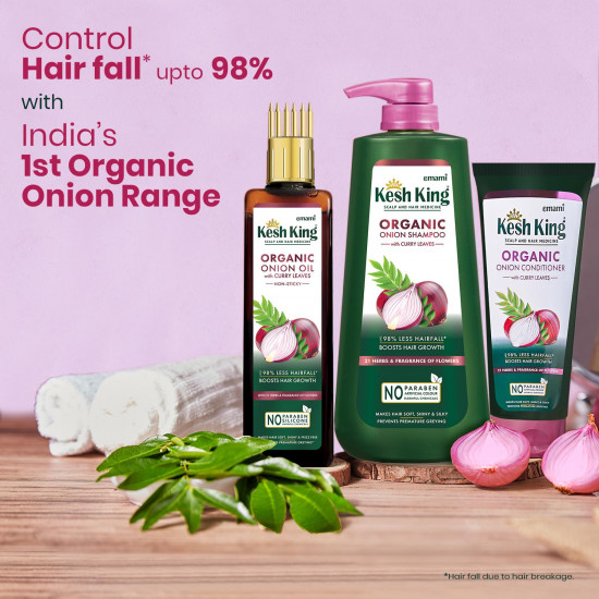 Kesh King Organic Onion Shampoo With Curry Leaves Reduces Hair Fall Upto 98%,Boosts Hair Growth&Keeps Hair Smooth Upto 48Hrs|Repairs Dry&Damaged Hair|Makes Hair Silky&Bouncy - 600Ml,625 Grams