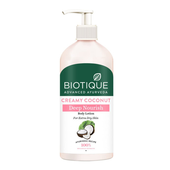 Biotique Creamy Coconut Deep Nourish Body lotion For Extra Dry Skin | Heals, Repairs, and Soothes the Skin | Moisturizing and Skin-Humidifying | 100% Botanical Extracts| All Skin Types | 300ml