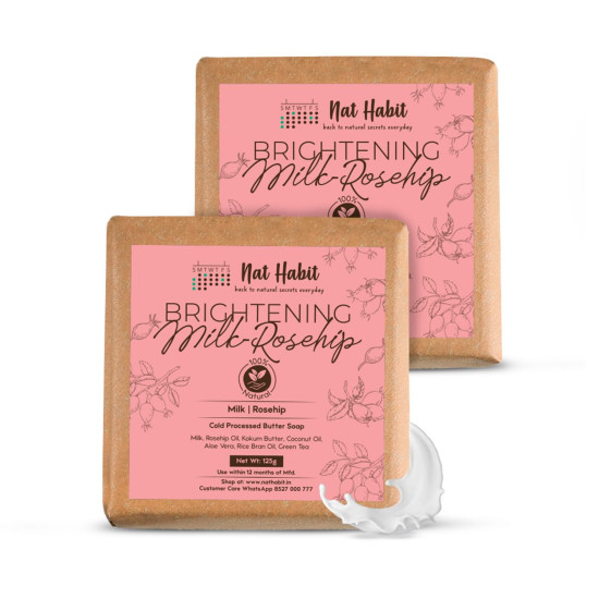 Nat Habit Milk Rosehip Bath Soap with Lactic Acid, Kokum Butter|Cold Processed Ayurvedic Soap for Skin Brightening, Anti-Aging & Anti-Acne|Moisturizing Milk Soap with Gentle Exfoliation | 125g x 2 Nat Habit Milk Rosehip Bath Soap with Lactic Acid, Kokum Butter|Cold Processed Ayurvedic Soap for Skin Brightening, Anti-Aging & Anti-Acne|Moisturizing Milk Soap with Gentle Exfoliation | 125g x 2