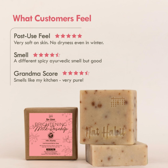 Nat Habit Brightening Milk-Rosehip Bath Soap With Ayurvedic Cold Processed & Vit C For Cleansing, Skin Whitening, Tan Removal & Scar Reduction (125gm)