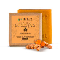 Nat Habit Turmeric Oats Bath Butter Soap | Ayurvedic Body Tan Removal for Women & Men | De-Tan, Anti Tan & Antibacterial Bar| Scar Reduction & Deep Cleansing | Handmade Haldi Soap | 125g