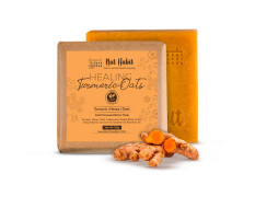 Nat Habit Turmeric Oats Bath Butter Soap | Ayurvedic Body Tan Removal for Women & Men | De-Tan, Anti Tan & Antibacterial Bar| Scar Reduction & Deep Cleansing | Handmade Haldi Soap | 125g