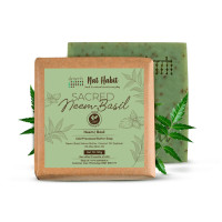 Nat Habit Neem Basil Butter Soap|Cold Processed Ayurvedic Soap with Neem Actives|Antibacterial, Herbal Soaps for Bath|Anti-Inflammatory Handmade Neem Soap Bar|Essential Oils for Body Acne| 125g