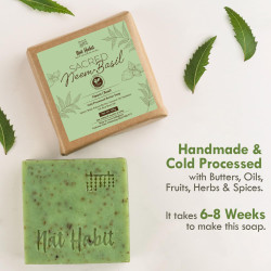 Nat Habit Neem Basil Butter Soap|Cold Processed Ayurvedic Soap with Neem Actives|Antibacterial, Herbal Soaps for Bath|Anti-Inflammatory Handmade Neem Soap Bar|Essential Oils for Body Acne| 125g