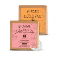 Nat Habit Turmeric Oats & Milk Rosehip Bath Soap Combo | Ayurvedic Cold-Processed Soaps with Milk, Haldi, Lactic Acid & Kokum Butter | Body Tan Removal, Scar Reduction & Skin Brightening|125g Each