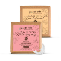 Nat Habit Bath Soap Combo Milk Rosehip & Sandalwood - Enriched with Vitamins C & Ayurvedic Cold Processed For Exfoliation, Brightening, Cleansing, Nourishing, Men & Women (2 X 125gm)