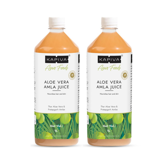 Kapiva Aloe Vera + Amla Juice (2L) | Cold-pressed Juice for Glowing Skin | Helps with Acne and Metabolism - Super Saver Pack of 2