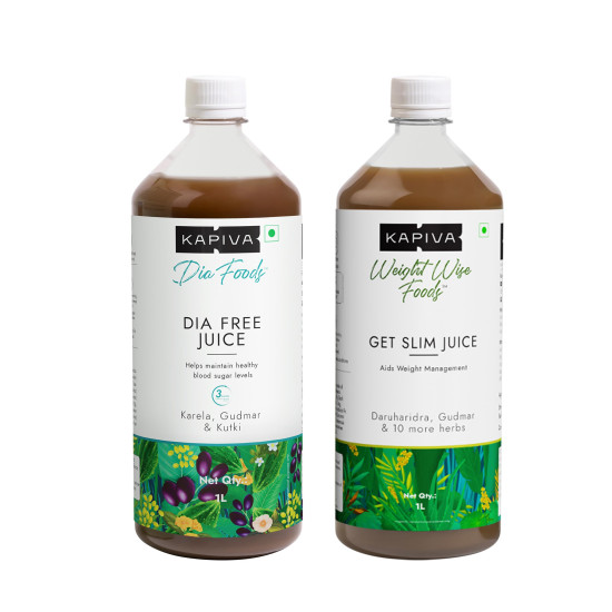 Kapiva Dia Free Juice + Get Slim Juice | Ayurvedic Combo for Blood Sugar Control and Holistic Weight Management (1L+1L)