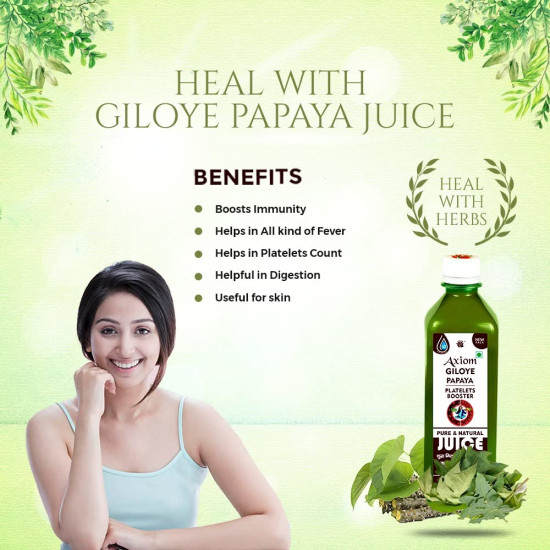 Axiom Ayurveda Giloye Papaya Cold Pressed Juice 500ml (Pack of 2) | Platelets Booster & Rapidly Neutrilize All Types of Fever | 100% WHO GMP GLP Certified Ayurvedic Juice