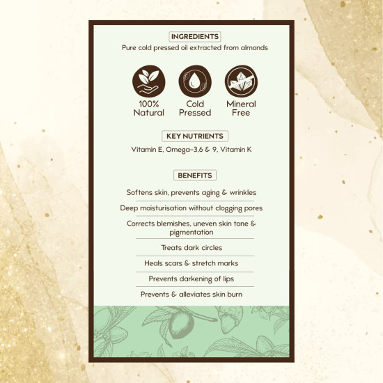 Nat Habit Cold Pressed Sweet Almond (Badam) Oil for Skin & Hair, High Grade Sweet Almond, 100ml Nat Habit Cold Pressed Sweet Almond (Badam) Oil for Skin & Hair, High Grade Sweet Almond, 100ml