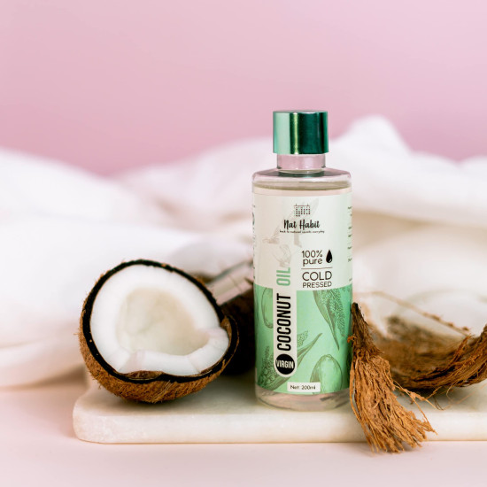 Nat Habit Cold Pressed 100% Pure Virgin Coconut Oil for Skin & Hair, Of Raw Coconut from Tamil Nadu & Kerala | Fresh from our Ayurvedic Kitchen, Zero Preservatives | Body Massage Oil, Hair Oil, 200ml