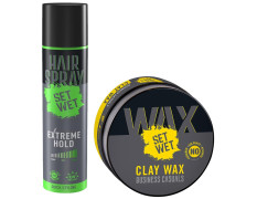 Set Wet Styling Hair Clay Wax 60g, & Set Wet Extreme Hold, Hair Spray for Men, Style-Spray-Freeze,Bottle 200 ml