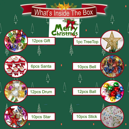 LAZYBEEE 70Pcs Mini Christmas Tree Decoration Ornaments Set | Beautiful Xmas Tree Hanging Baubles & Décor Items | Christmas Tree Decorations Accessories (Random Ornaments Sent | Tree Not Inculded)