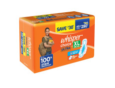 Whisper Choice Sanitary Pads with Wings for Women, XL, 40s Napkins