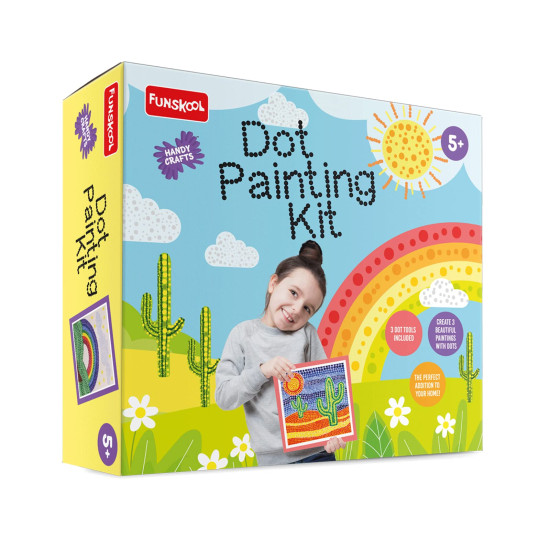 Funskool Handycrafts Dot Painting, Learn The Art of Painting with dots, Make 3 dot Paintings, Art and Craft kit, DIY Kit, Ages 8 Years and Above, Multicolour