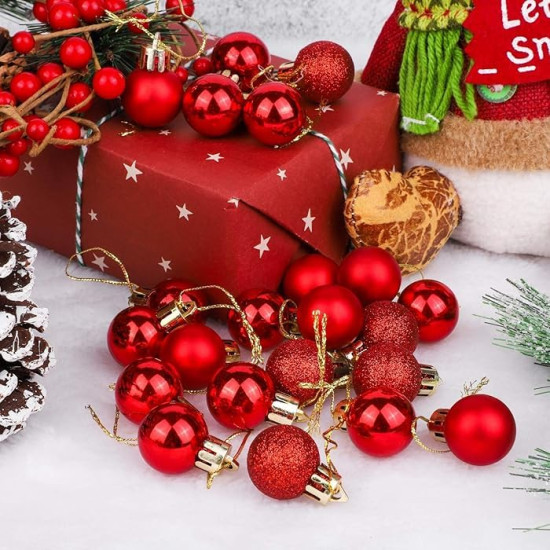 CraftVatika 24 pcs 3CM Multi Christmas Tree Baubles Balls Decor Hanging Ornament for Xmas, Xmas Tree Decoration Ornament - Christmas Decorations Items - Christmass Gifts Home Decor Items (24 Pcs)