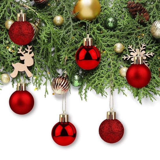 CraftVatika 24 pcs 3CM Multi Christmas Tree Baubles Balls Decor Hanging Ornament for Xmas, Xmas Tree Decoration Ornament - Christmas Decorations Items - Christmass Gifts Home Decor Items (24 Pcs)