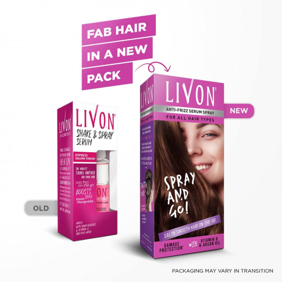 Livon Serum for Women for All Hair Types,For Frizz-free, Smooth & Glossy Hair, 50 ml and Livon Shake & Spray Serum for Women,For Frizz-free, Glossy Hair on-the-go,With Argan Oil & Vitamin B, 50 ml