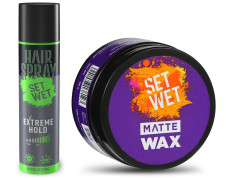 Set Wet Extreme Hold, Hair Spray for Men, Style-Spray-Freeze,Bottle 200 ml and Set Wet Daily Hair Styling Matte Wax, Matte Look, Flexible Hair & Restylable Anytime, Jar 60 gm
