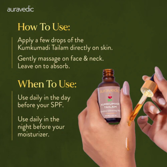 Auravedic Kumkumadi Tailam Face Oil 30 ml Kumkumadi oil for Face Serum for Glowing Skin Brightening Radiant Youthful Glow