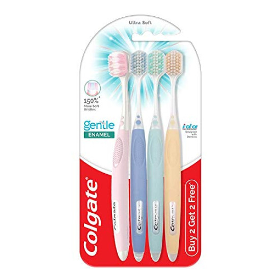 Colgate Gentle Enamel Ultra Soft Bristles Toothbrush, 4 Pcs (Buy2 Get 2), Soft Bristles for Enamel Care and Colgate RecyClean Toothbrush, Planet Friendly, Recycled, 3 Pcs