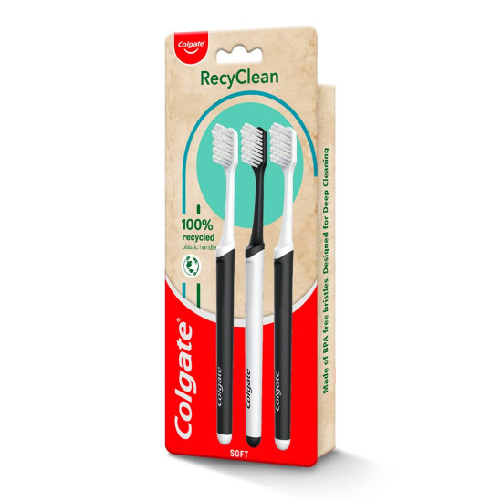 Colgate Gentle Enamel Ultra Soft Bristles Toothbrush, 4 Pcs (Buy2 Get 2), Soft Bristles for Enamel Care and Colgate RecyClean Toothbrush, Planet Friendly, Recycled, 3 Pcs