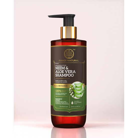 Khadi Natural Neem & Aloevera Shampoo | Shampoo for Hair Growth | Paraben & Artificial fragrance free | Suitable for All Hair Types | Powered Botanics | 310 ml