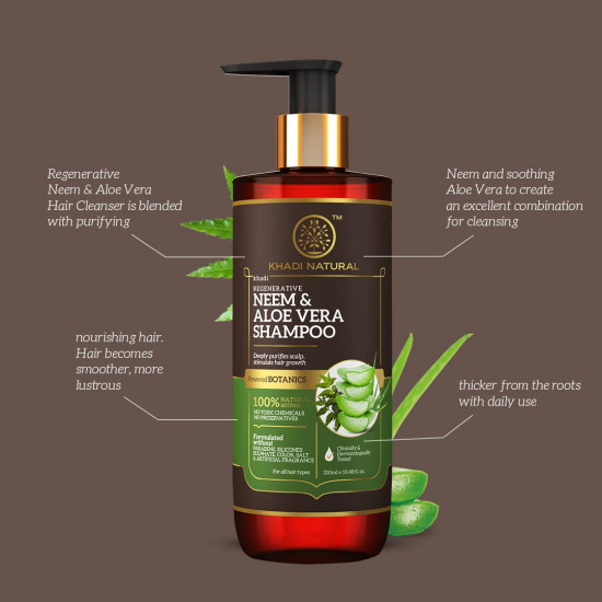 Khadi Natural Neem & Aloevera Shampoo | Shampoo for Hair Growth | Paraben & Artificial fragrance free | Suitable for All Hair Types | Powered Botanics | 310 ml