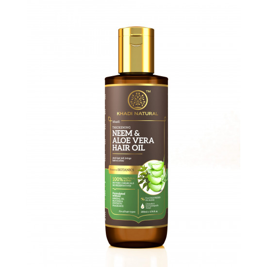 Khadi Natural Neem & Aloe Vera with Wheat Germ Hair Oil | Pure Cold Pressed Oil | Anti-Dandruff Hair Oil| Silicone & Mineral Oil Free | Suitable for All Hair Types | Powered Botanics| 200 ml