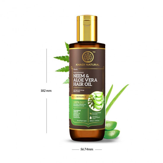 Khadi Natural Neem & Aloe Vera with Wheat Germ Hair Oil | Pure Cold Pressed Oil | Anti-Dandruff Hair Oil| Silicone & Mineral Oil Free | Suitable for All Hair Types | Powered Botanics| 200 ml