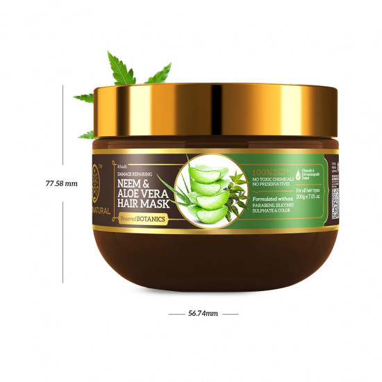 Khadi Natural Neem & Aloe Vera Hair Mask | Repaires Damage Hair | Mask for Dry Hair | Paraben, Silicone & Sulphate Free | Suitable for All Hair Types | Powdered Botanics| 200 gm
