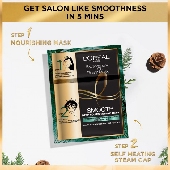 L'Oreal Paris Professional Nourishing Treatment, For Smooth & Straight Frizz-Free hair, Paraben Free, With Precious Essential Oils, Extraordinary Oil Smooth Steam Mask, 20ml + 40g