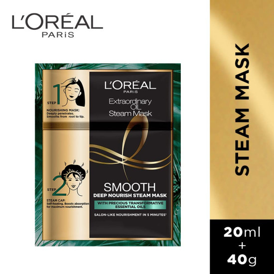 L'Oreal Paris Professional Nourishing Treatment, For Smooth & Straight Frizz-Free hair, Paraben Free, With Precious Essential Oils, Extraordinary Oil Smooth Steam Mask, 20ml + 40g