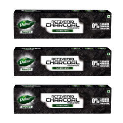 DABUR Herb'L Activated Charcoal Toothpaste-360G ( 120Gx3,Pack Of 3 )|Black Gel Toothpaste|Whitening Fluoride Free|Fights Plaque&Extrinsic Stains|With Power Of Mint|Cool&Refreshing Mouth Experience