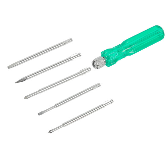 Spartan BS-01 5-in-1 Pc Screw Driver Kit With 2 Flat Blades, 2 Phillips Head, 1 Round Poker Bar For Home Use/For Multipurpose Application (S-6, Green)