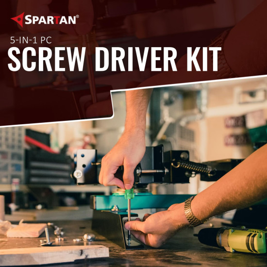 Spartan BS-01 5-in-1 Pc Screw Driver Kit With 2 Flat Blades, 2 Phillips Head, 1 Round Poker Bar For Home Use/For Multipurpose Application (S-6, Green)