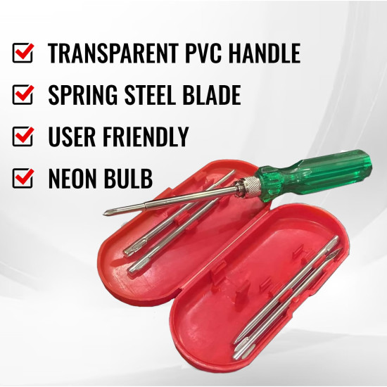 Spartan BS-01 5-in-1 Pc Screw Driver Kit With 2 Flat Blades, 2 Phillips Head, 1 Round Poker Bar For Home Use/For Multipurpose Application (S-6, Green)