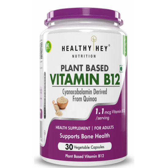 HealthyHey Nutrition 100% Natural Vitamin B12 - Support Immune Health | Non-Synthetic, No-Chemical | 30 Veg. Capsules