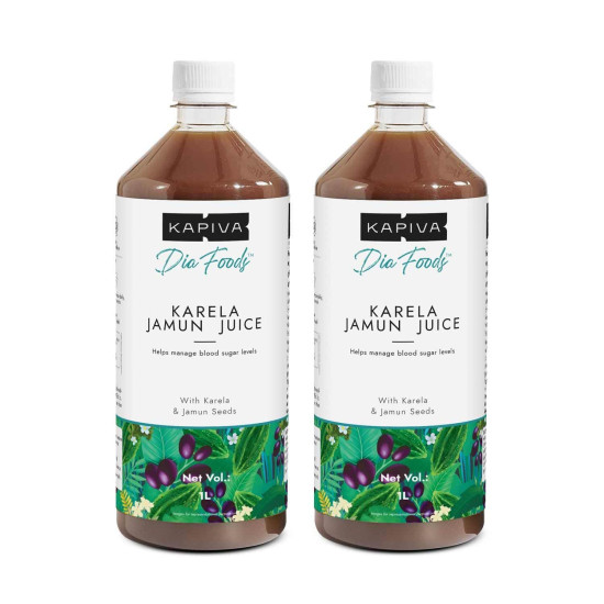 Kapiva Karela Jamun Juice (2L) | Controls Blood Sugar Levels, Lowers Bad Cholesterol | Diabetic Care - Super Saver Pack of 2