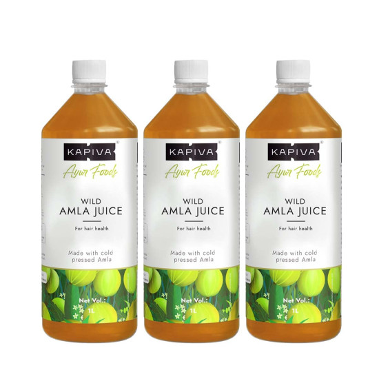 Kapiva Wild Amla Juice (3L) | Suitable for healthy Hair & Skin | Detox juice for weight loss | Natural Source of Vitamin C | Organic & Natural Juice Made With Cold Pressed Amla from Pratapgarh | No Added Sugar | Super Saver Pack of 3