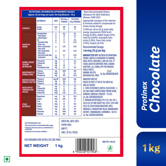Protinex Rich Chocolate, 1 Kg | Get 40% daily protein requirement for strong muscles when prepared with 200ml milk | High Protein | Zero Added Sugar | Nutritional Drink for Men and Women
