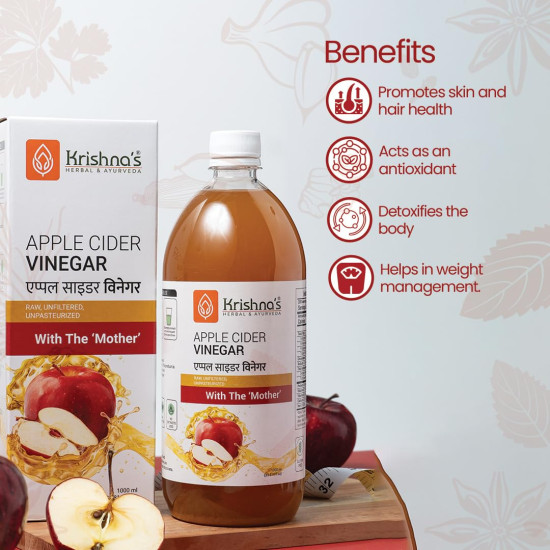 KRISHNA'S HERBAL & AYURVEDA Apple Cider Vinegar 1000 Ml|Raw,Unfiltered,Unpasteurized|With The Mother KRISHNA'S HERBAL & AYURVEDA Apple Cider Vinegar 1000 Ml|Raw,Unfiltered,Unpasteurized|With The Mother