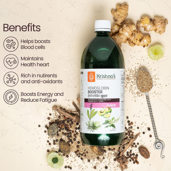KRISHNA'S HERBAL & AYURVEDA Hemoglobin Booster Juice-1000 Ml|Helps To Improve Your Haemoglobin Count|Goodness Dev Daru, Kutki, Amla & 13 Other Super Herbs KRISHNA'S HERBAL & AYURVEDA Hemoglobin Booster Juice-1000 Ml|Helps To Improve Your Haemoglobin Count|Goodness Dev Daru, Kutki, Amla & 13 Other Super Herbs