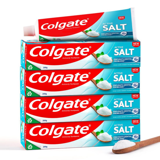 Colgate Active Salt Buy 3+1 Free, 800g (200g x 4, Pack of 4) Toothpaste, Daily Germ Protection, Toothpaste with Salt & Mint, Healthy Gums & Teeth, Fights Germs & Eliminates Bad Breath