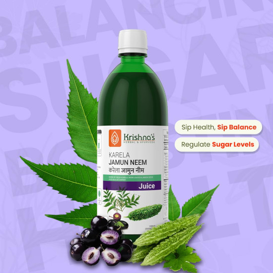 KRISHNA'S HERBAL & AYURVEDA Krishna'S Karela Jamun Neem Juice-1000 Ml Blend Of Fresh Karela, Neem Juice & Jamun Seeds Ayurvedic Solution For Balancing Sugar Levels, Pack Of 1
