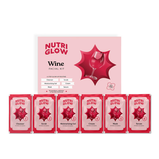 NutriGlow NATURAL'S Advanced Pro Formula Wine Facial Kit For Glowing Skin With Goodness Of Red Grape Extracts, Blemish Free, All Type of Skin Solution for men & women, 60 GM