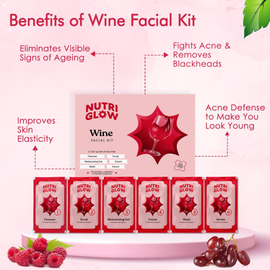 NutriGlow NATURAL'S Advanced Pro Formula Wine Facial Kit For Glowing Skin With Goodness Of Red Grape Extracts, Blemish Free, All Type of Skin Solution for men & women, 60 GM