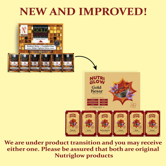 NutriGlow NATURAL'S Advanced Pro Formula Gold Kesar Facial Kit for Glowing Skin| Cleanup Kit for Radiant Shine| Helps Tighten Pores, 60gm