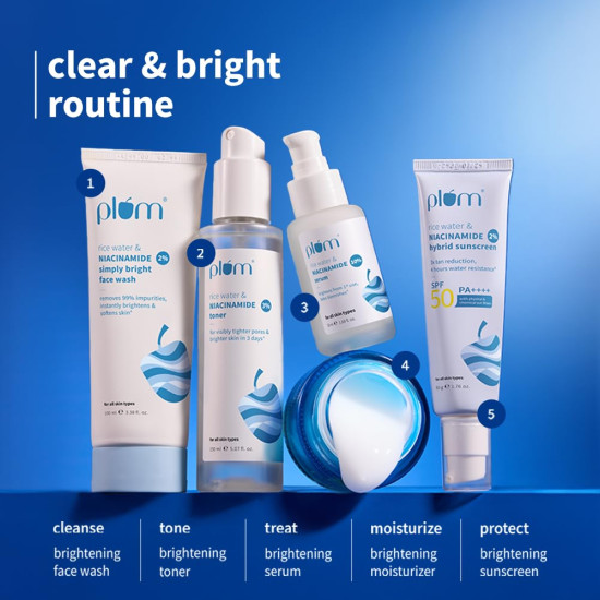 Plum 3% Niacinamide & Rice Water Face Toner | Alcohol-Free Toner for Oily Acne Prone Dry Combination Skin | Pore Tightening & Glowing Skin |Fades Blemishes, Brightens & Smoothens | Women & Men | 150ml